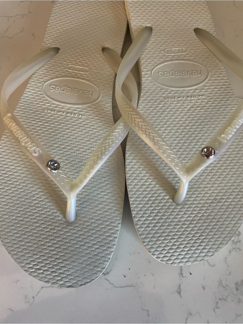 Havaianas Women's Slim Flip Flops in Ivory with Crystal Rivets - Picture 2 of 3